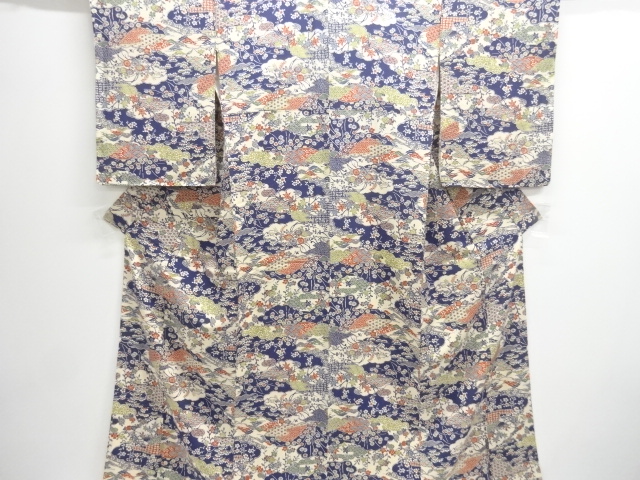 JAPANESE KIMONO / UNUSED KOMON / CLOUD & FLOWER & PLANT